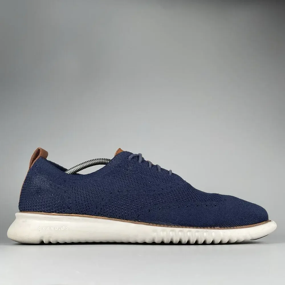 Cole Haan Navy Knit Wingtip Derby with White Sole